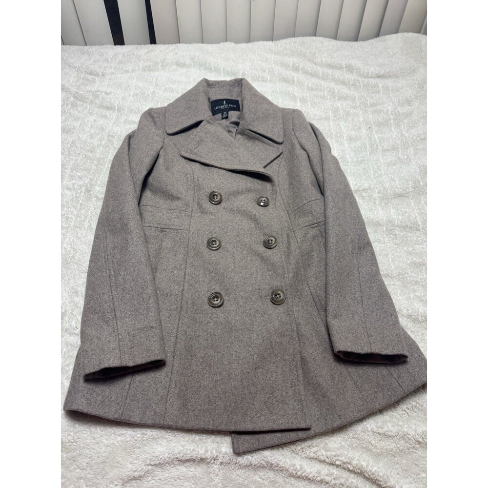 London Fog Women’s XS Wool Blend Double Breasted Peacoat Gray Lined